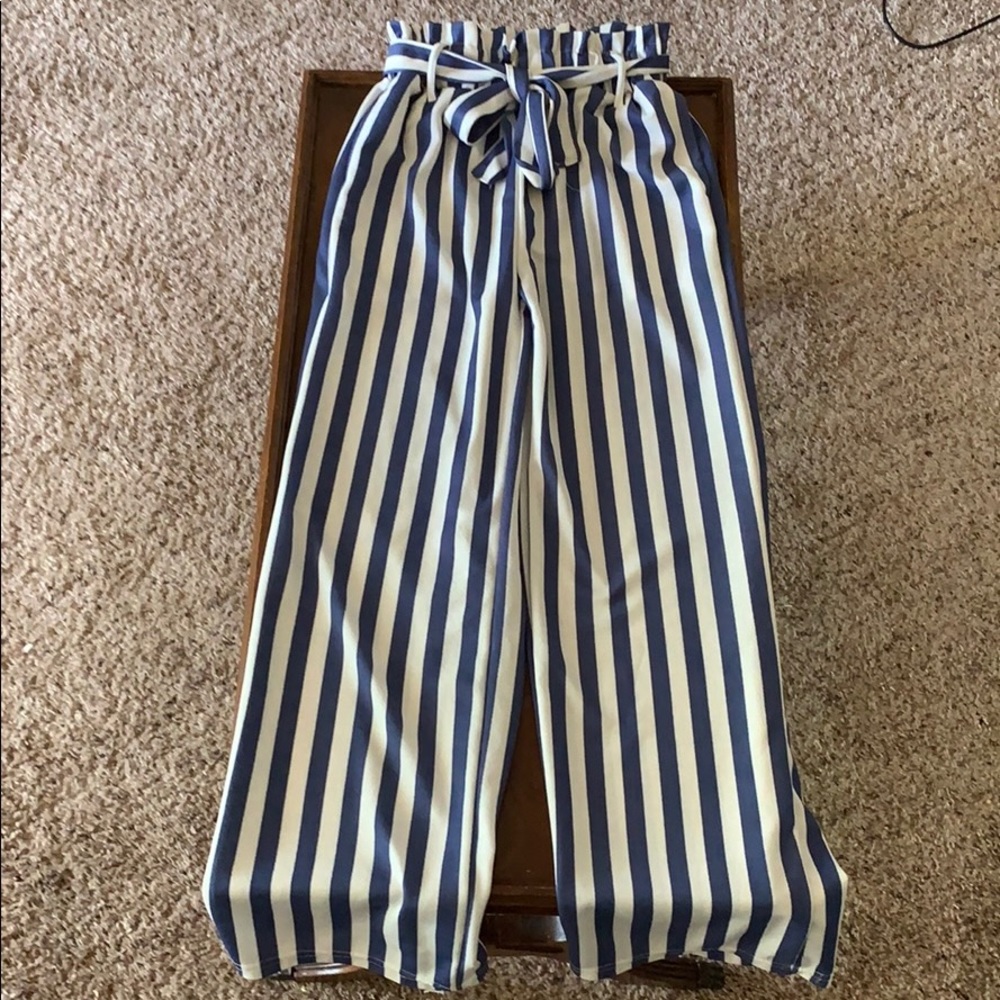 Blue and White striped flowy pants